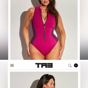 TA3 swim SLEEVELESS SURFEY SWIMSUIT Fuchsia  Zip Front One-Piece Swimsuit